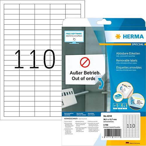 Herma Etiketten Nr. 4210, DIN A4, selbstklebend, ablösbar, bedruckbar, weiß, 2750 Stück auf 25 Blatt