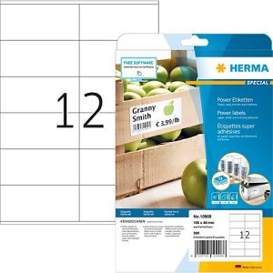 Herma Power-Etiketten Nr. 10908, 105 x 48 mm, selbstklebend, extrem stark haftend, Papier, weiß, 300 Stück Herma Power-Etiketten Nr. 10908, 105 x 48 mm, selbstklebend, extrem stark haftend, Papier, weiß, 300 Stück