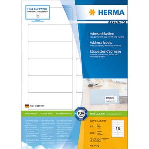 Herma Premium-Adressetiketten Nr. 4479 auf DIN A4-Blättern, 1600 Etiketten, 100 Bogen Herma Premium-Adressetiketten Nr. 4479 auf DIN A4-Blättern, 1600 Etiketten, 100 Bogen