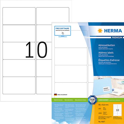 Herma Premium-Adressetiketten Nr. 4667 auf DIN A4-Blättern, 1000 Etiketten, 100 Bogen