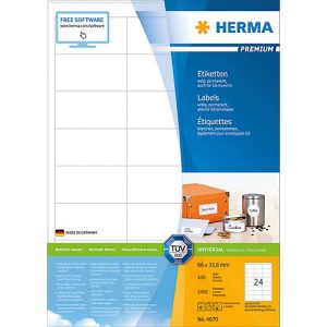 Herma Premium-Etiketten auf DIN A4-Blättern, 2400 Etiketten, 100 Bogen Herma Premium-Etiketten auf DIN A4-Blättern, 2400 Etiketten, 100 Bogen