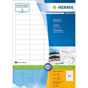 Herma Premium-Etiketten Nr. 4271 auf DIN A4-Blättern, 6400 Etiketten, 100 Bogen Herma Premium-Etiketten Nr. 4271 auf DIN A4-Blättern, 6400 Etiketten, 100 Bogen