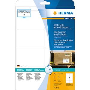 Herma Versandetiketten Nr. 8331 aus Polyesterfolie auf DIN A4-Blättern, 200 Etiketten, 25 Bogen Herma Versandetiketten Nr. 8331 aus Polyesterfolie auf DIN A4-Blättern, 200 Etiketten, 25 Bogen