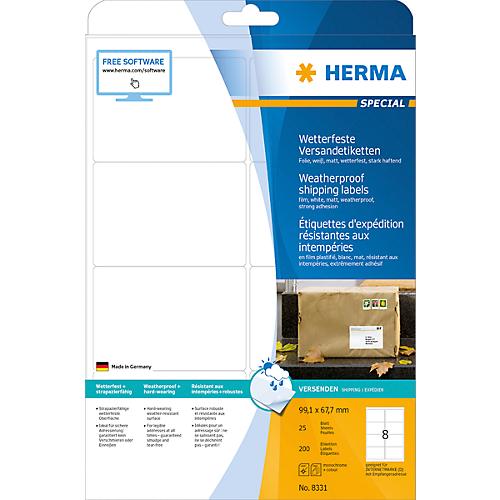 Herma Versandetiketten Nr. 8331 aus Polyesterfolie auf DIN A4-Blättern, 200 Etiketten, 25 Bogen