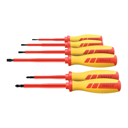 HOLEX Elektriker-Schraubendreher-Sortiment, 6-teilig, vollisoliert, 4 x Schlitz und 2 x Pozidriv
