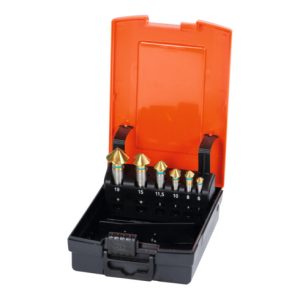 Holex Pro Steel Kegelsenker-Satz mit 3 Spannflächen Nr. 150184 mit Kassette 90°, TiAlN, Anzahl Senker: 6 Holex Pro Steel Kegelsenker-Satz mit 3 Spannflächen Nr. 150184 mit Kassette 90°, TiAlN, Anzahl Senker: 6
