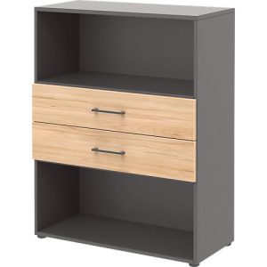 Home Office Kombiregal TEMPIO, aus Holz, 2 Einschübe, 3 OH, B 800 x T 340 x H 1070 mm, anthrazit/Hickory Eiche Home Office Kombiregal TEMPIO, aus Holz, 2 Einschübe, 3 OH, B 800 x T 340 x H 1070 mm, anthrazit/Hickory Eiche