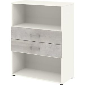 Home Office Kombiregal TEMPIO, aus Holz, 2 Einschübe, 3 OH, B 800 x T 340 x H 1070 mm, weiß/Beton