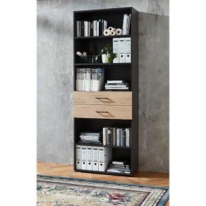 Home Office Kombiregal TEMPIO, aus Holz, 2 Einschübe, 6 OH, B 800 x T 330 x H 2130 mm, anthrazit/ Hickory Eiche Home Office Kombiregal TEMPIO, aus Holz, 2 Einschübe, 6 OH, B 800 x T 330 x H 2130 mm, anthrazit/ Hickory Eiche