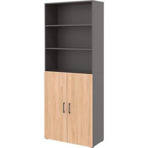 Home Office Kombischrank TEMPIO, aus Holz, 2 Türen (3 OH), 6 OH, B 800 x T 340 x H 2130 mm, anthrazit/Hickory Eiche Home Office Kombischrank TEMPIO, aus Holz, 2 Türen (3 OH), 6 OH, B 800 x T 340 x H 2130 mm, anthrazit/Hickory Eiche
