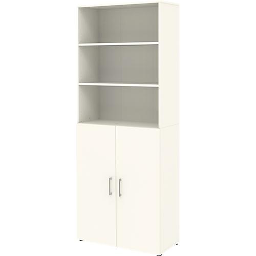 Home Office Kombischrank TEMPIO, aus Holz, 2 Türen (3 OH), 6 OH, B 800 x T 340 x H 2130 mm, weiß/weiß