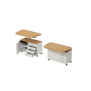 Home Office Rollcontainer Multilevel, mit Schubladen, Gasfederplatte, B 1200 x T 440 x H 740-1100 mm, Masonic Eiche/weiß Home Office Rollcontainer Multilevel, mit Schubladen, Gasfederplatte, B 1200 x T 440 x H 740-1100 mm, Masonic Eiche/weiß