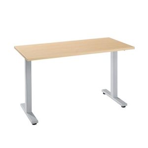 Home Office Schreibtisch Start Off, Rechteck, T-Fuß, B 1300 x T 650 x H 735 mm, Ahorn/weißaluminium
