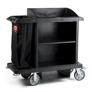 Hotelwagen Rubbermaid®, mittelgroß, Schrank mit verstellbarem Zwischenboden, Staubsaugerhalterung, Beutelhalter & Haken, Laufrollen mit Festesteller Hotelwagen Rubbermaid®, mittelgroß, Schrank mit verstellbarem Zwischenboden, Staubsaugerhalterung, Beutelhalter & Haken, Laufrollen mit Festesteller