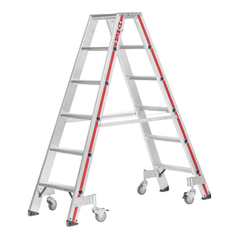 Hymer Stufenstehleiter mit Rollen, beidseitig begehbar, 2x6 Stufen