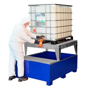 IBC-Auffangwanne CEMO GS1a AB1, Stahl, 1000 l Auffangvolumen, lackiert, mit 1 Abfüllbock, L 1600 x B 1255 x H 965 mm IBC-Auffangwanne CEMO GS1a AB1, Stahl, 1000 l Auffangvolumen, lackiert, mit 1 Abfüllbock, L 1600 x B 1255 x H 965 mm