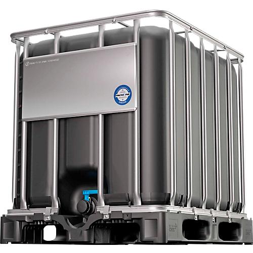 IBC Container, 1000 Liter, UN-Zulassung, UV-Schutz, DN 50 Auslaufventil, auf Kunststoffpalette, B 1200 x T 1000 x H 1136 mm, schwarz