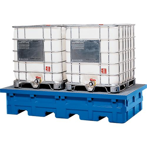 IBC-Station, Volumen 2000 l, bis 4000 kg, unterfahrbar, mit verzinktem Gitterrost, Polyethylen, blau, B 2530 x T 1320 x H 580 mm