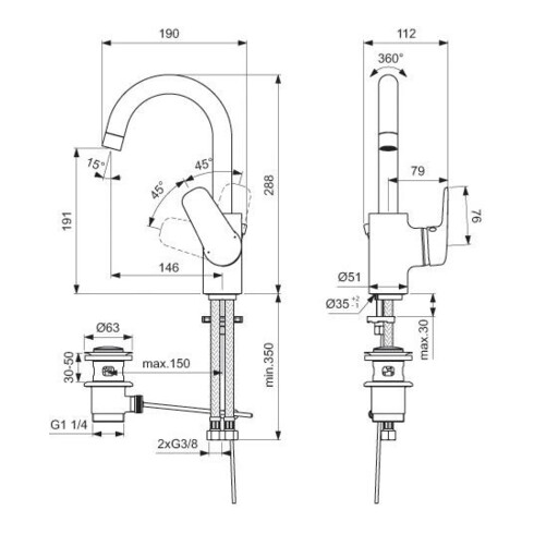 Ideal Standard Waschtischarmatur CERAFLEX mit hohem schwenkbarem Auslauf chrom
