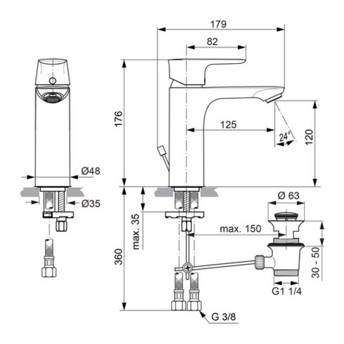Ideal Standard Waschtischarmatur Grande CONNECT AIR chrom
