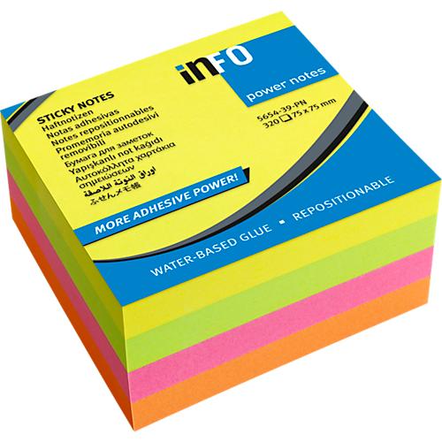 inFO Power Notes Haftnotizwürfel, 75 x 75 mm, 320 Blatt, blanko, 3 Farben