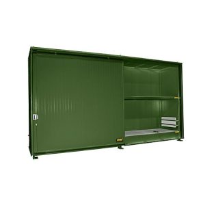 Isolierter Regalcontainer BAUER CEH 59-2 IBC, Stahl, Schiebetor, B 6440 x T 1550 x H 3510 mm, grün Isolierter Regalcontainer BAUER CEH 59-2 IBC, Stahl, Schiebetor, B 6440 x T 1550 x H 3510 mm, grün