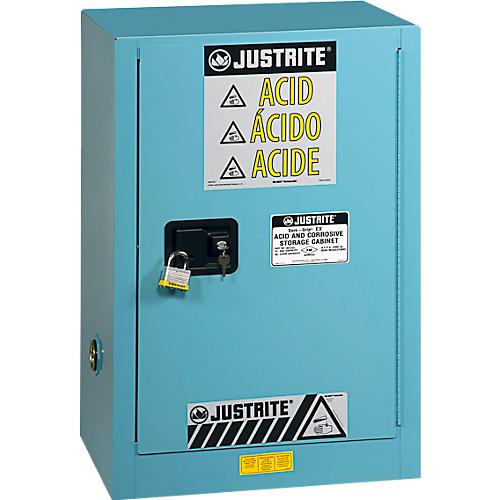 Justrite FM-Chemikalienschrank Compac Sure-Grip® EX, für Ätzmittel, bis 45 Liter, manuell schließende Türen, blau