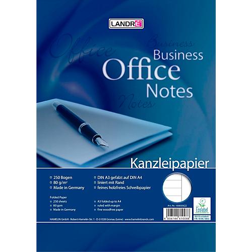 Kanzleipapier LANDRÉ 'Office', A3/A4 gefalzt, 80 g/m², 250 Bögen pro Packung, liniert mit Rand rechts