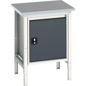 Kastenwerkbank Bott verso, Linoleum-Platte, 1 Tür, 1 Ablageboden, B 700 x T 600 x H 780 – 930 mm, Lichtgrau / Anthrazitgrau Kastenwerkbank Bott verso, Linoleum-Platte, 1 Tür, 1 Ablageboden, B 700 x T 600 x H 780 – 930 mm, Lichtgrau / Anthrazitgrau