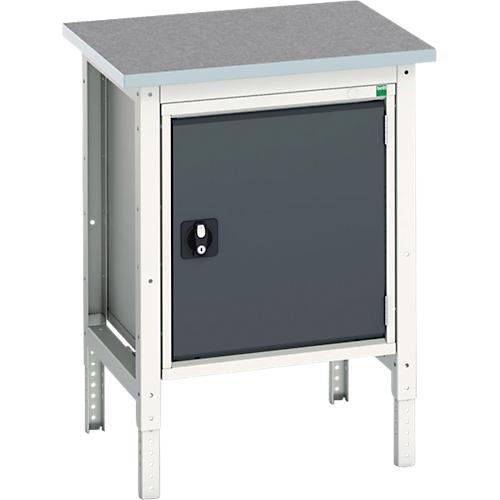 Kastenwerkbank Bott verso, Linoleum-Platte, 1 Tür, 1 Ablageboden, B 700 x T 600 x H 780 - 930 mm, Lichtgrau / Anthrazitgrau