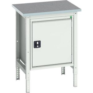 Kastenwerkbank Bott verso, Linoleum-Platte, 1 Tür, 1 Ablageboden, B 700 x T 600 x H 780 – 930 mm, Lichtgrau Kastenwerkbank Bott verso, Linoleum-Platte, 1 Tür, 1 Ablageboden, B 700 x T 600 x H 780 – 930 mm, Lichtgrau