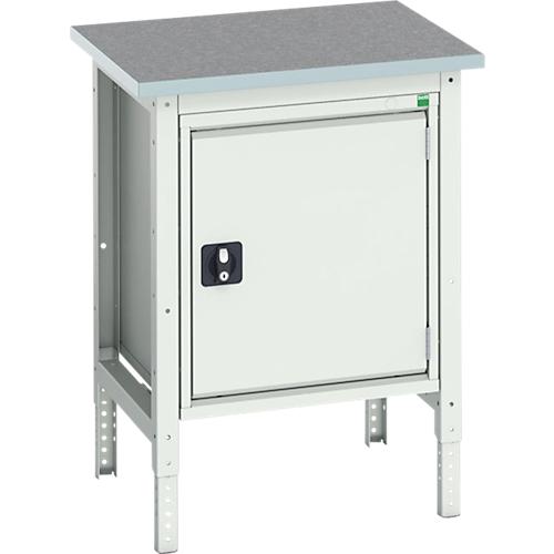 Kastenwerkbank Bott verso, Linoleum-Platte, 1 Tür, 1 Ablageboden, B 700 x T 600 x H 780 - 930 mm, Lichtgrau