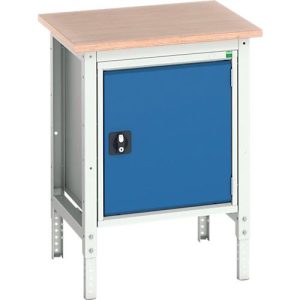 Kastenwerkbank Bott verso, Multiplex-Platte, 1 Tür, 1 Ablageboden, B 700 x T 600 x H 780 – 930 mm, Lichtgrau / Enzianblau Kastenwerkbank Bott verso, Multiplex-Platte, 1 Tür, 1 Ablageboden, B 700 x T 600 x H 780 – 930 mm, Lichtgrau / Enzianblau