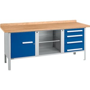 Kastenwerkbank Schäfer Shop Select PW 200-1, Buche Multiplexplatte, bis 750 kg, B 2000 x T 700 x H 840 mm, Enzianblau Kastenwerkbank Schäfer Shop Select PW 200-1, Buche Multiplexplatte, bis 750 kg, B 2000 x T 700 x H 840 mm, Enzianblau
