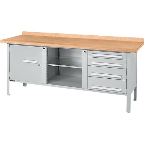 Kastenwerkbank Schäfer Shop Select PW 200-1, Buche Multiplexplatte, bis 750 kg, B 2000 x T 700 x H 840 mm, Weißaluminium