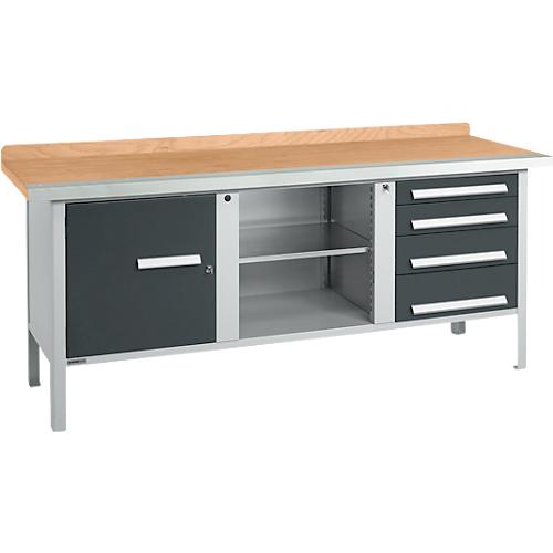 Kastenwerkbank Schäfer Shop Select PW 200-1, Buche Multiplexplatte, mit Stahlkante, bis 750 kg, B 2000 x T 700 x H 840 mm, Anthrazit