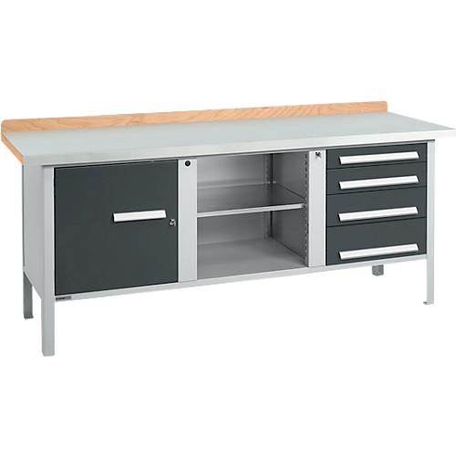 Kastenwerkbank Schäfer Shop Select PW 200-1, ESD, Buche Multiplexplatte, mit Stahlabdeckung, bis 750 kg, B 2000 x T 700 x H 840 mm, Anthrazit