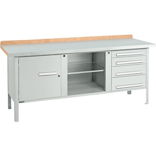 Kastenwerkbank Schäfer Shop Select PW 200-1, ESD, Buche Multiplexplatte, mit Stahlabdeckung, bis 750 kg, B 2000 x T 700 x H 840 mm, Lichtgrau