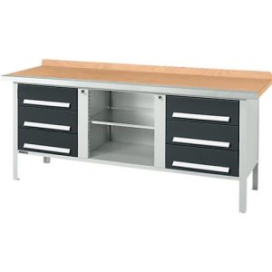 Kastenwerkbank Schäfer Shop Select PW 200-2, Buche Multiplexplatte, mit Stahlkante, bis 750 kg, B 2000 x T 700 x H 840 mm, Anthrazit Kastenwerkbank Schäfer Shop Select PW 200-2, Buche Multiplexplatte, mit Stahlkante, bis 750 kg, B 2000 x T 700 x H 840 mm, Anthrazit