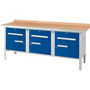 Kastenwerkbank Schäfer Shop Select PW 200-5, Buche Multiplexplatte, mit Stahlkante, bis 750 kg, B 2000 x T 700 x H 840 mm, Enzianblau Kastenwerkbank Schäfer Shop Select PW 200-5, Buche Multiplexplatte, mit Stahlkante, bis 750 kg, B 2000 x T 700 x H 840 mm, Enzianblau