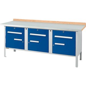 Kastenwerkbank Schäfer Shop Select PW 200-5, ESD, Buche Multiplexplatte, mit Stahlabdeckung, bis 750 kg, B 2000 x T 700 x H 840 mm, Enzianblau Kastenwerkbank Schäfer Shop Select PW 200-5, ESD, Buche Multiplexplatte, mit Stahlabdeckung, bis 750 kg, B 2000 x T 700 x H 840 mm, Enzianblau