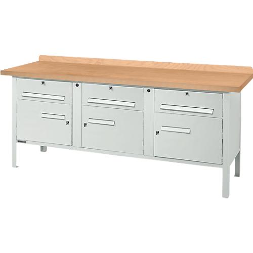 Kastenwerkbank Schäfer Shop Select PW 200-5, mitteldichte Faserplatte (MDF), bis 750 kg, B 2000 x T 680 x H 838 mm, Lichtgrau