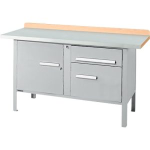 Kastenwerkbank Schäfer Shop Select PWi 150-3, ESD, Buche Multiplexplatte, mit Stahlabdeckung, bis 750 kg, B 1500 x T 700 x H 840 mm, Weißaluminium