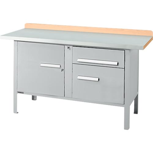 Kastenwerkbank Schäfer Shop Select PWi 150-3, ESD, Buche Multiplexplatte, mit Stahlabdeckung, bis 750 kg, B 1500 x T 700 x H 840 mm, Weißaluminium