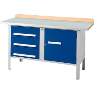 Kastenwerkbank Schäfer Shop Select PWi 150-4, ESD, Buche Multiplexplatte, mit Stahlabdeckung, bis 750 kg, B 1500 x T 700 x H 840 mm, Enzianblau Kastenwerkbank Schäfer Shop Select PWi 150-4, ESD, Buche Multiplexplatte, mit Stahlabdeckung, bis 750 kg, B 1500 x T 700 x H 840 mm, Enzianblau
