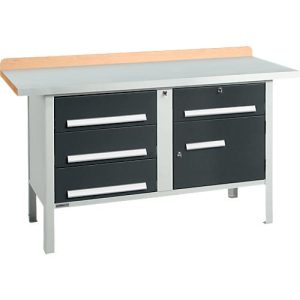 Kastenwerkbank Schäfer Shop Select PWi 150-5, ESD, Buche Multiplexplatte, mit Stahlabdeckung, bis 750 kg, B 1500 x T 700 x H 840 mm, Anthrazit Kastenwerkbank Schäfer Shop Select PWi 150-5, ESD, Buche Multiplexplatte, mit Stahlabdeckung, bis 750 kg, B 1500 x T 700 x H 840 mm, Anthrazit