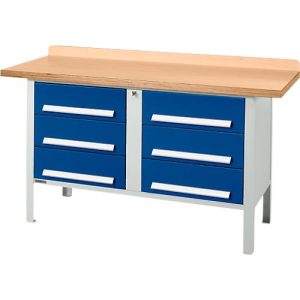 Kastenwerkbank Schäfer Shop Select PWi 150-6, Buche Multiplexplatte, bis 750 kg, B 1500 x T 700 x H 840 mm, Enzianblau Kastenwerkbank Schäfer Shop Select PWi 150-6, Buche Multiplexplatte, bis 750 kg, B 1500 x T 700 x H 840 mm, Enzianblau