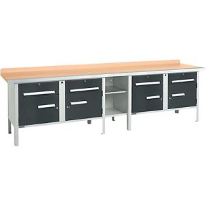 Kastenwerkbank Schäfer Shop Select PWi 300-0, Buche Multiplexplatte, mit Stahlkante, bis 750 kg, B 3000 x T 700 x H 840 mm, Anthrazit Kastenwerkbank Schäfer Shop Select PWi 300-0, Buche Multiplexplatte, mit Stahlkante, bis 750 kg, B 3000 x T 700 x H 840 mm, Anthrazit
