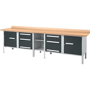 Kastenwerkbank Schäfer Shop Select PWi 300-2, Buche Multiplexplatte, bis 750 kg, B 3000 x T 700 x H 840 mm, Anthrazit Kastenwerkbank Schäfer Shop Select PWi 300-2, Buche Multiplexplatte, bis 750 kg, B 3000 x T 700 x H 840 mm, Anthrazit