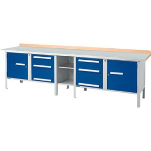 Kastenwerkbank Schäfer Shop Select PWi 300-2, ESD, Buche Multiplexplatte, mit Stahlabdeckung, bis 750 kg, B 3000 x T 700 x H 840 mm, Enzianblau Kastenwerkbank Schäfer Shop Select PWi 300-2, ESD, Buche Multiplexplatte, mit Stahlabdeckung, bis 750 kg, B 3000 x T 700 x H 840 mm, Enzianblau